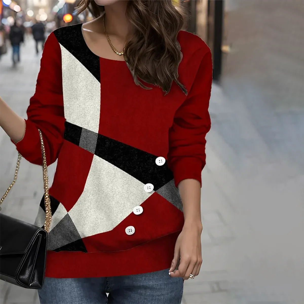 Popular Color Block Long Sleeve Top