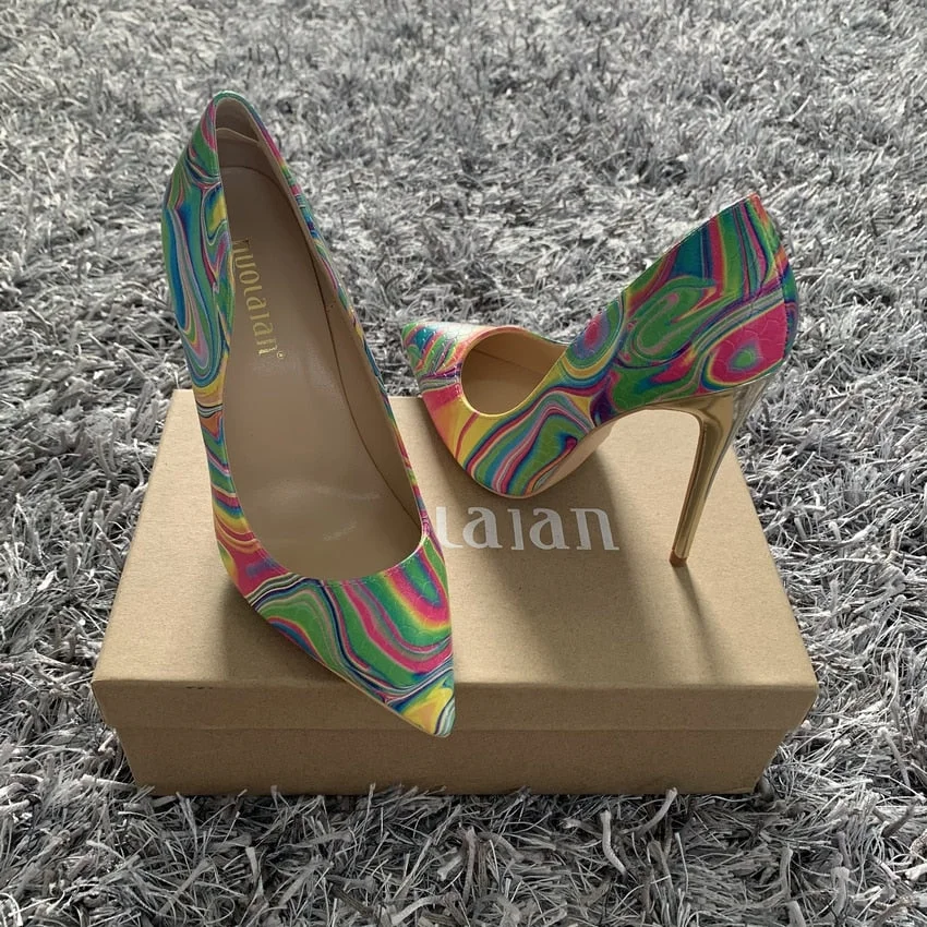 Luxury snake women shoes girls sexy high heels printed multi colors stilettos 12cm party wedding shoes