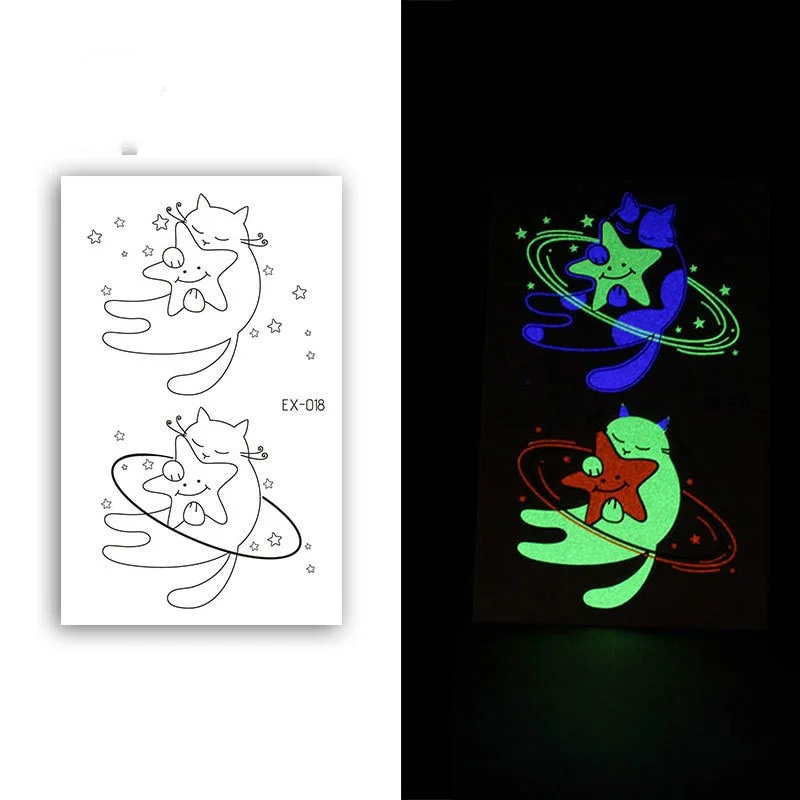 Night Luminous Tattoo Butterfly Starry Star Universe for Kids Fake Tattoo Glowing In Dark Waterproof Temporary Tattoo Stickers