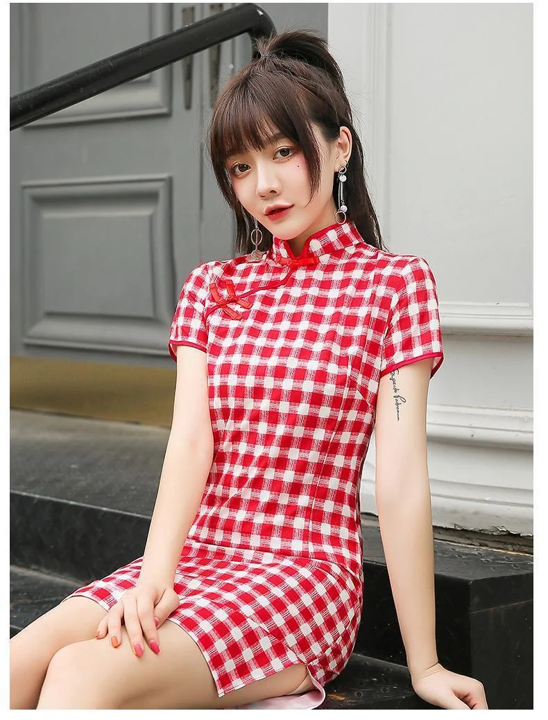 Cheongsam Dress for Women Chinese Dress Mini Party Prom Dress Qipao