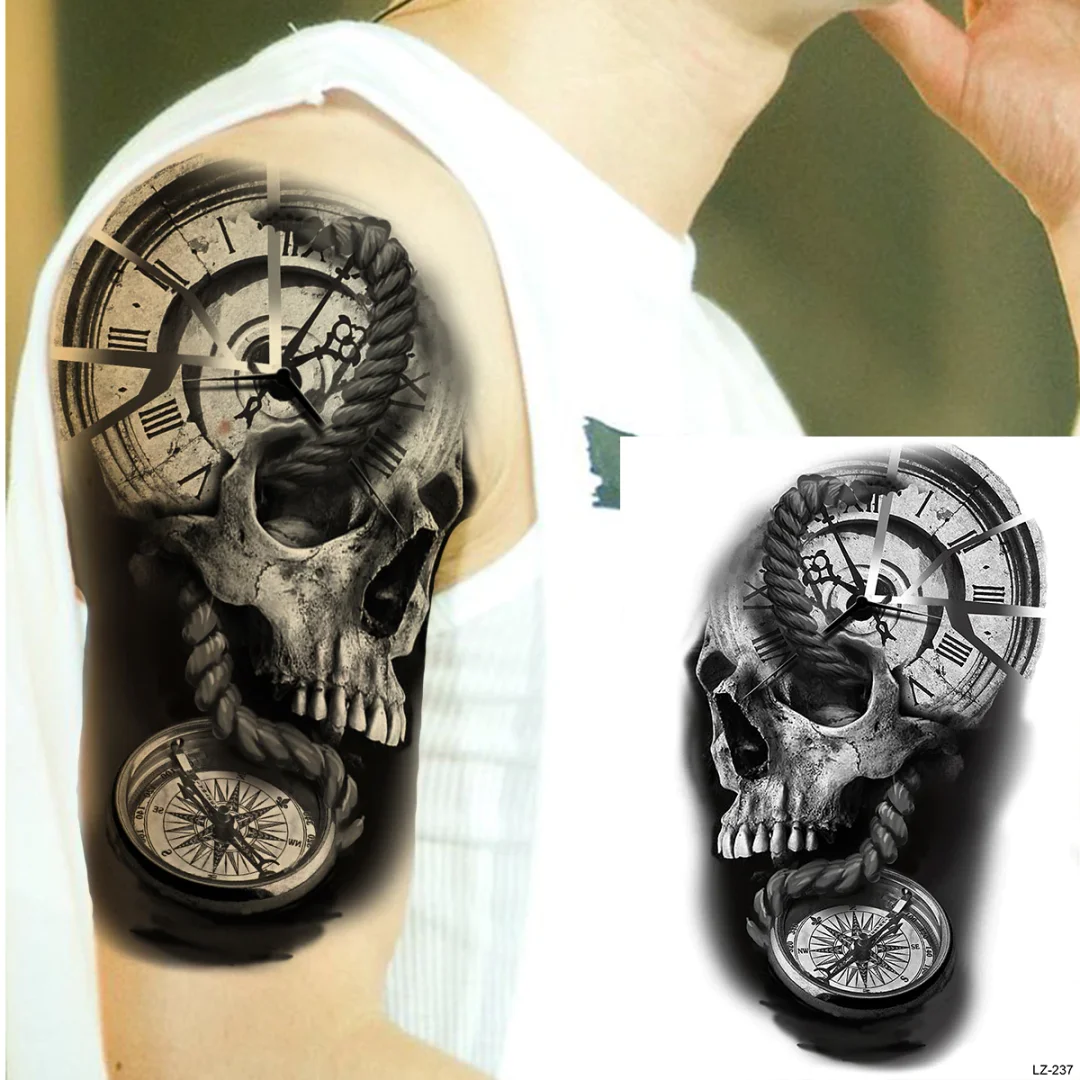 Sdrawing Cuttlefish Skeletion Scary Temporary Tattoos For Men Women Pirate Tiger Skull Totem Fake Tattoo Sticker Tatoos Octopus