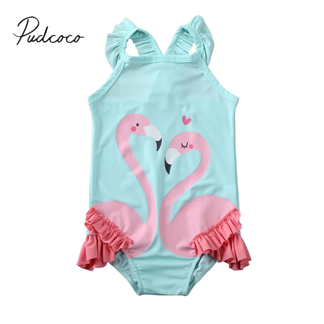 2020 Summer Swimsuit Baby Girls Flamingo Swimming Costume Kids One Piece Tankini Cartoon Bikini Swimwear Swimsuit Beachwear