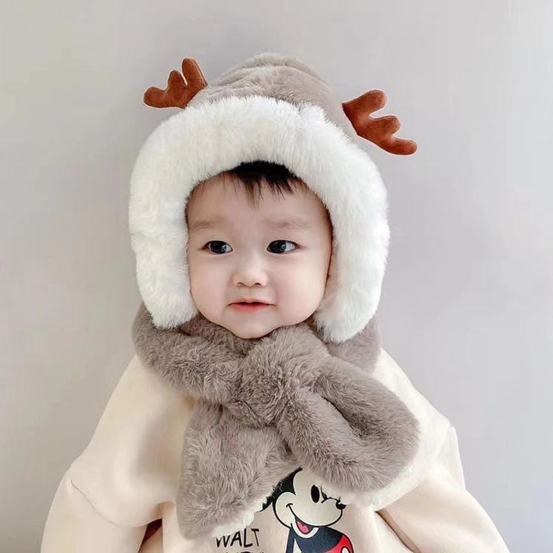 Winter Children's Hat Scarf Integrated Thickened Warm Baby Cute Baby Windproof Ear Protection Hat For Boys And Girls