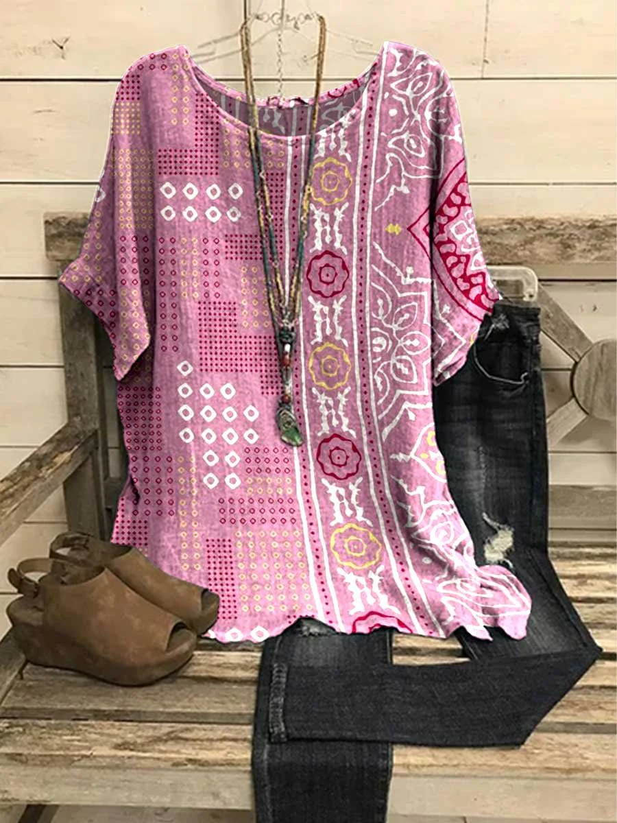 Women's Round Neck Bohemian Vintage Top