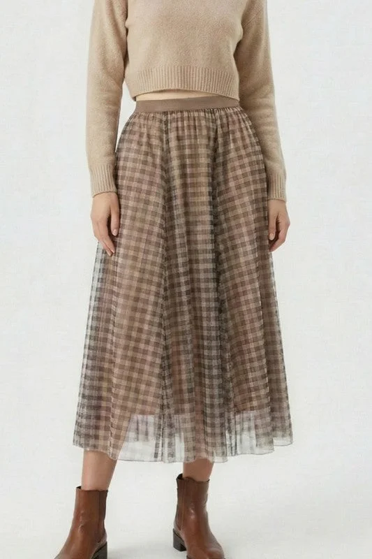 Miss Sparkling |Plaid Tulle Midi Skirt