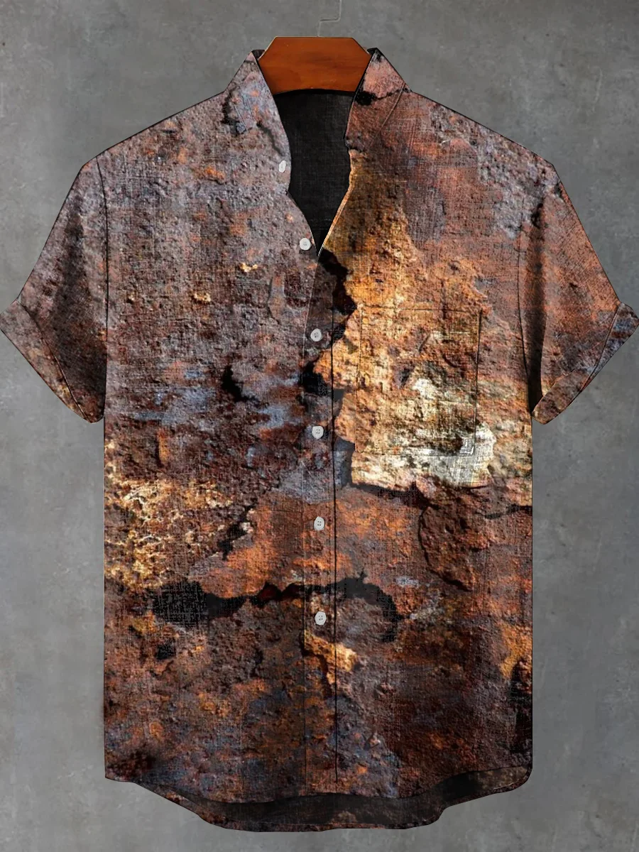 Men's Vintage Distressed Rust Print Casual Cotton Shirt