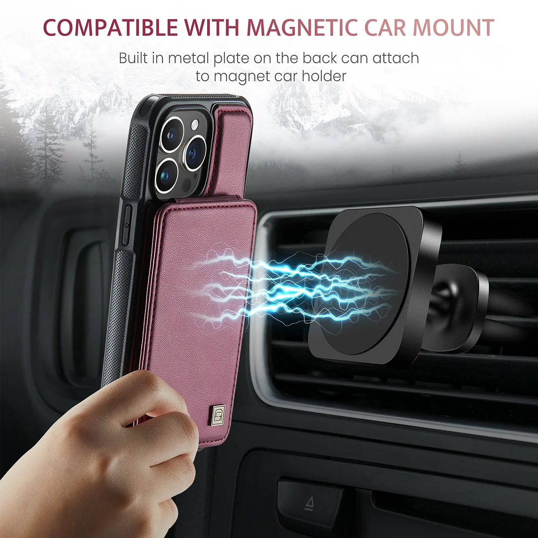 Double magnetic buckle flip up and down card case is suitable for iPhone series card back case