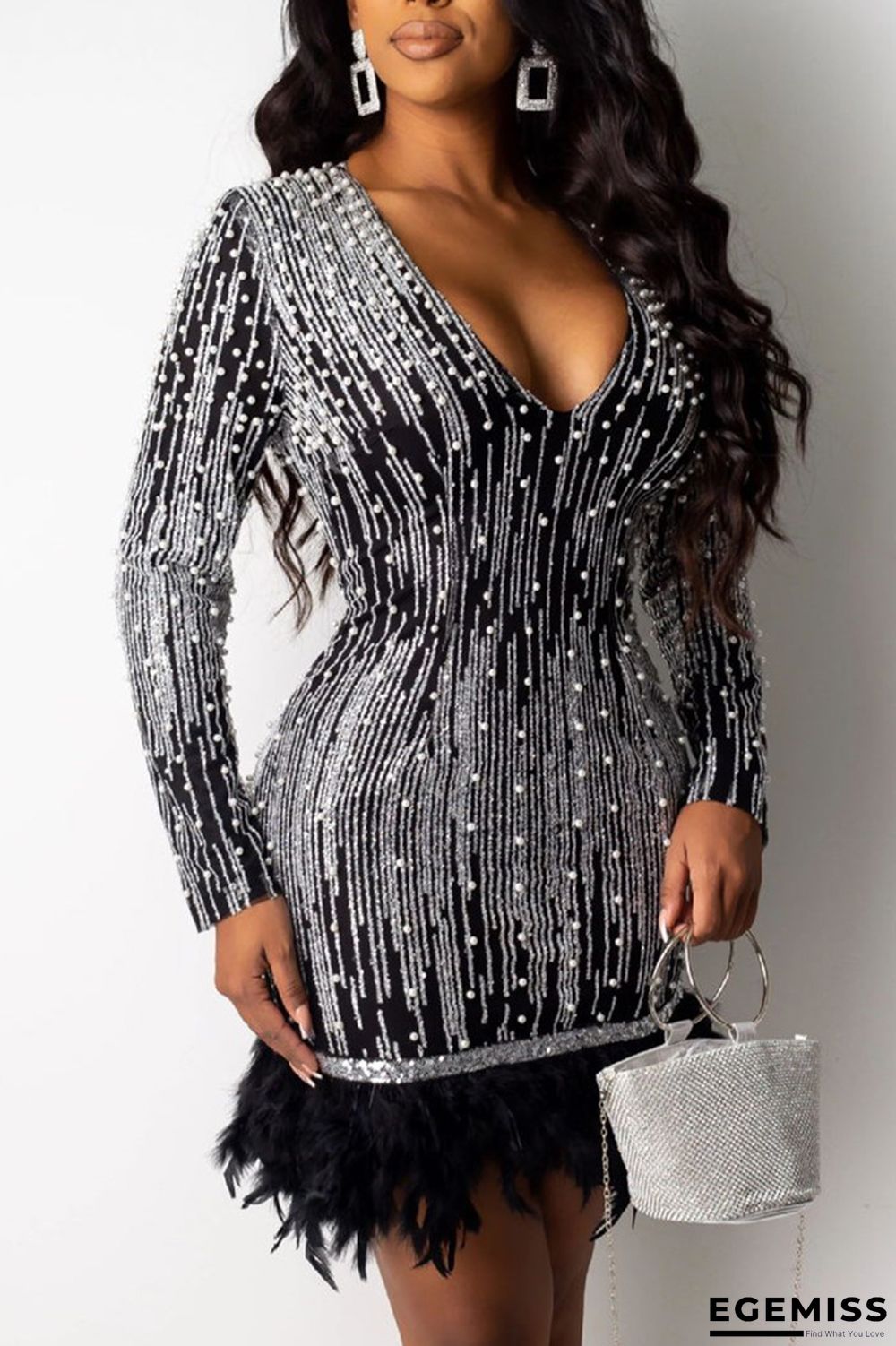 Black Sexy Fashion Stitching Long Sleeve Dress | EGEMISS