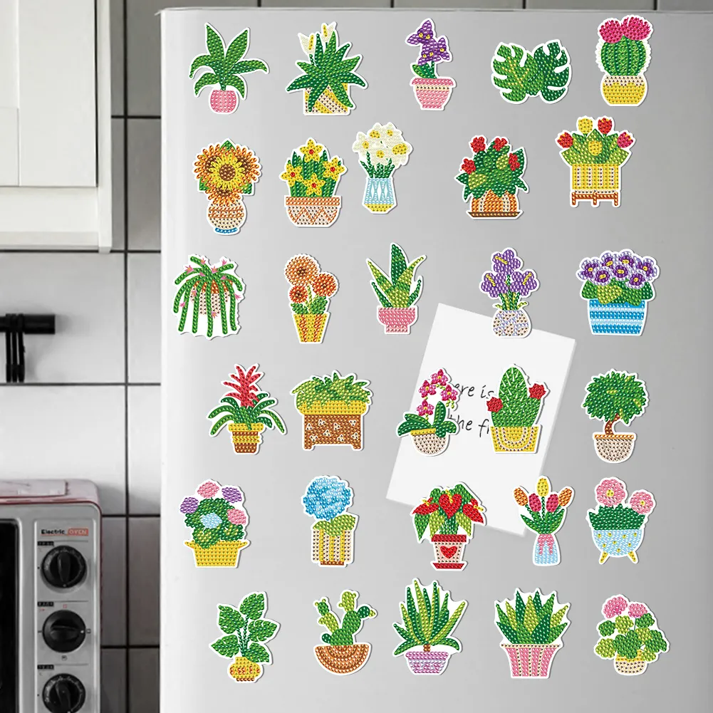30Pcs DIY Plant Diamond Painting Fridge Magnet Fridge Stickers for Home Decor
