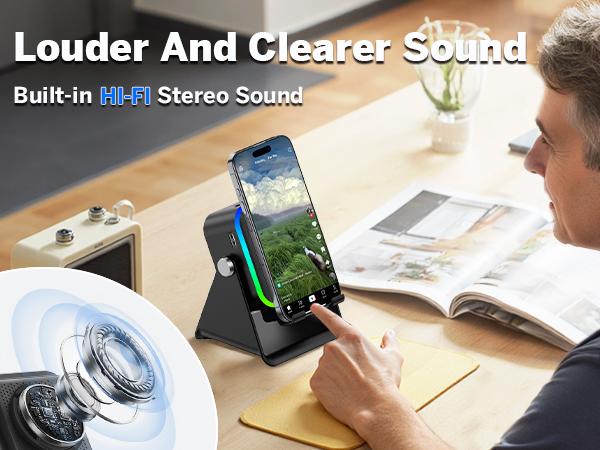 Wireless Induction Audio Speaker Stand, 5in1 Cellphone Holder, 3500mAh Rechargeable Emergency Power Bank,360° Adjustable Mobile Tablet Stand with Colorful Ambient Light Gifts for Men Women Wireless Induction Audio Speaker Stand, 5in1 Cellphone Holder, 3500mAh Rechargeable Emergency Power Bank,360° Adjustable Mobile Tablet Stand with Colorful Ambient Light Gifts for Men Women