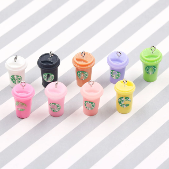 Starbucks Coffee Cup Resin Charms,Flat Back cabochon Charms Pendant Jewelry,3D Kawaii Mix Coffee set Shape Tomatoes Charm Diy Accessories