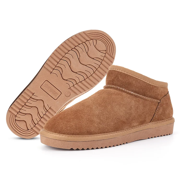HiGropcore Women's Genuine Suede Platform Snow Boots, Water Repellent Anti-Slip Winter Fur Boots, Classic Pull-On Mini Ankle Booties