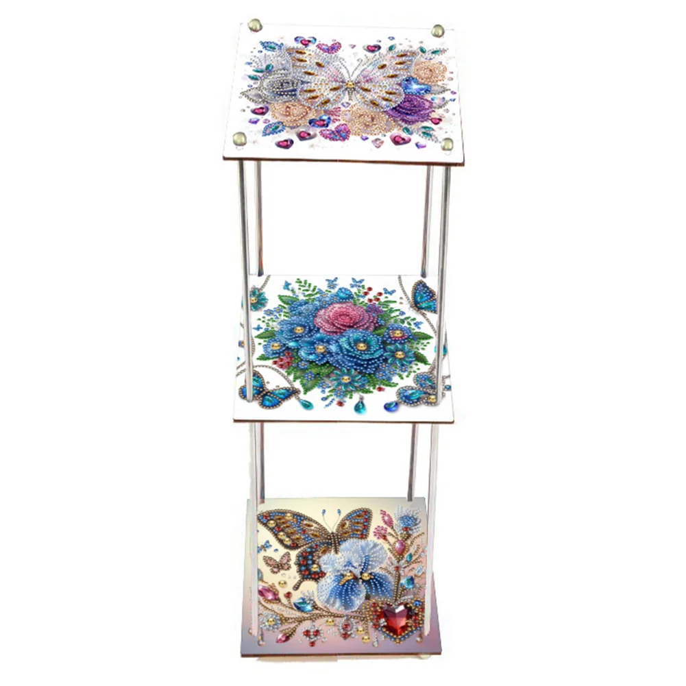 3 Tier Butterfly Flower Acrylic DIY Diamond Painting Square Serving Tray for Home Table