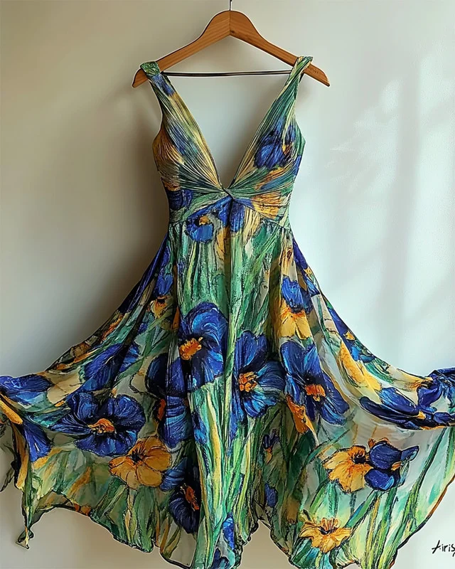 Handmade oil painting print dress 6453