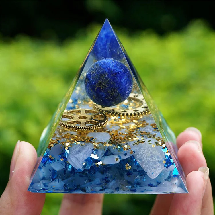 Lapis Lazuli Crystal Shpere With Blue Chalcedony Orgone Pyramid