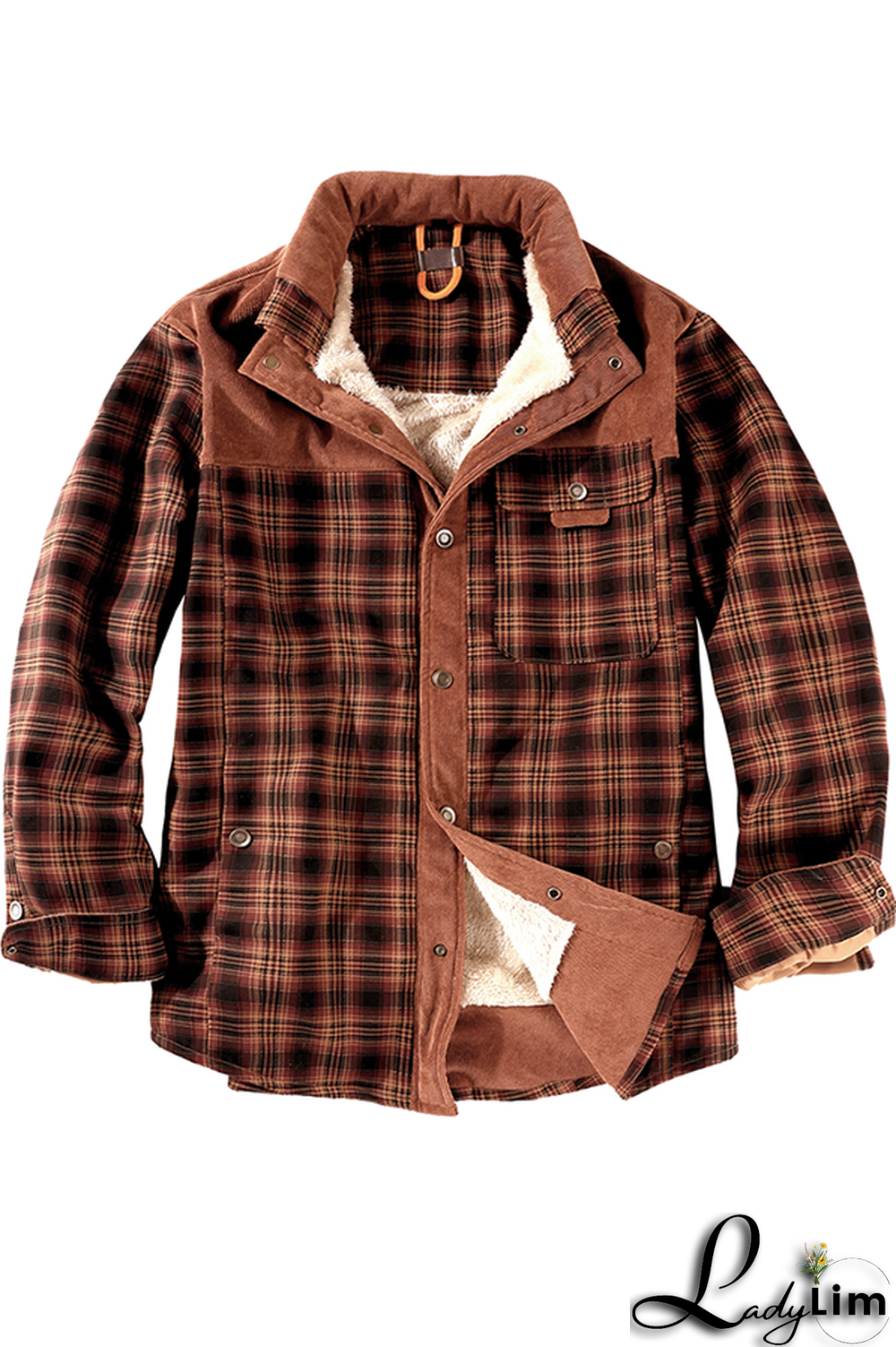 Dark Green Casual Plaid Split Joint Buckle Turndown Collar Outerwear