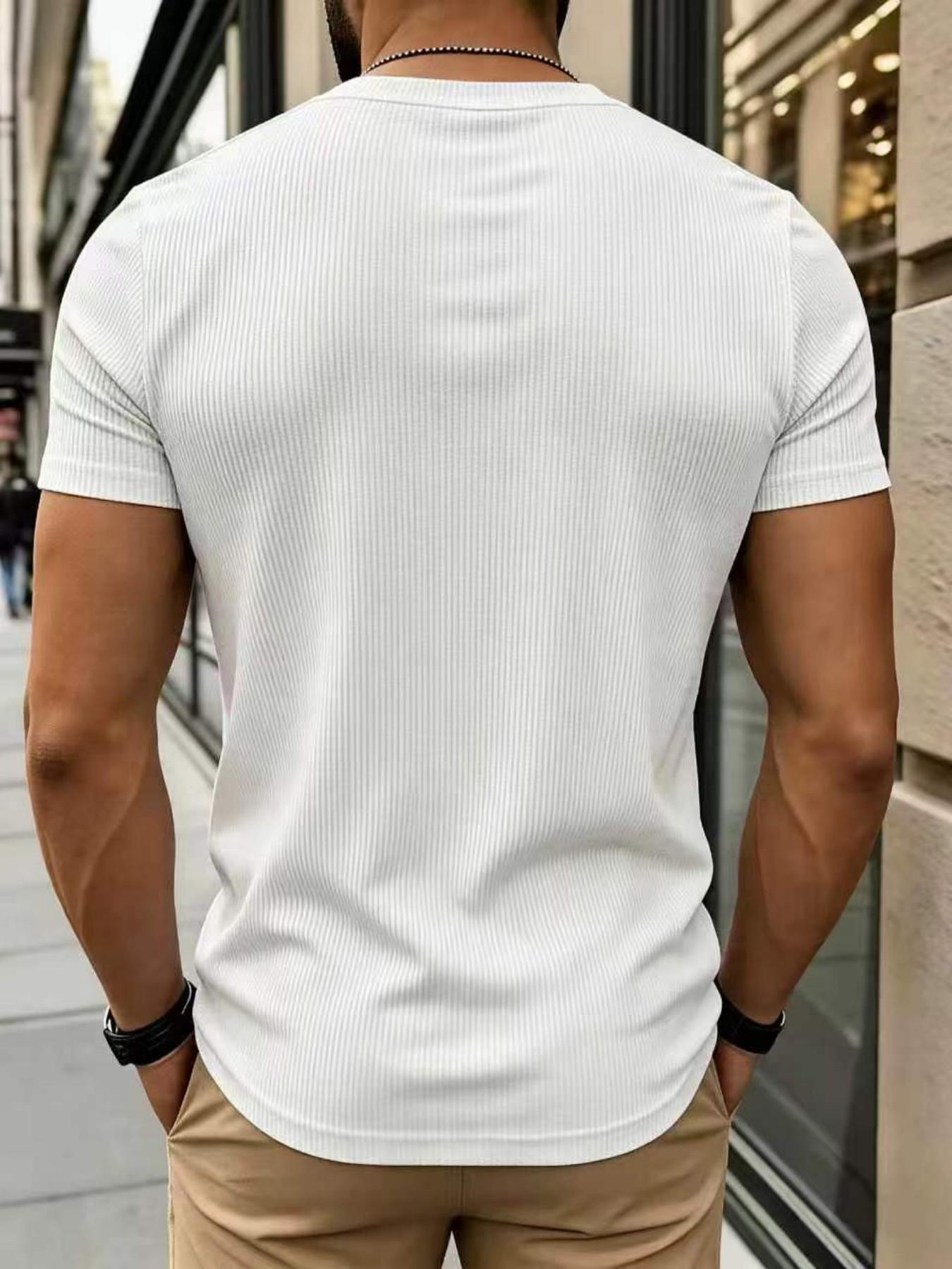 Men's summer plain-colored short-sleeved breathable fashionable streetwear Minimalistic Fitness Activewear T-shirt, V-neck fitted short-sleeve design, suitable for gym workouts and outdoor leisure wear, available in multiple colors, Training Shirt