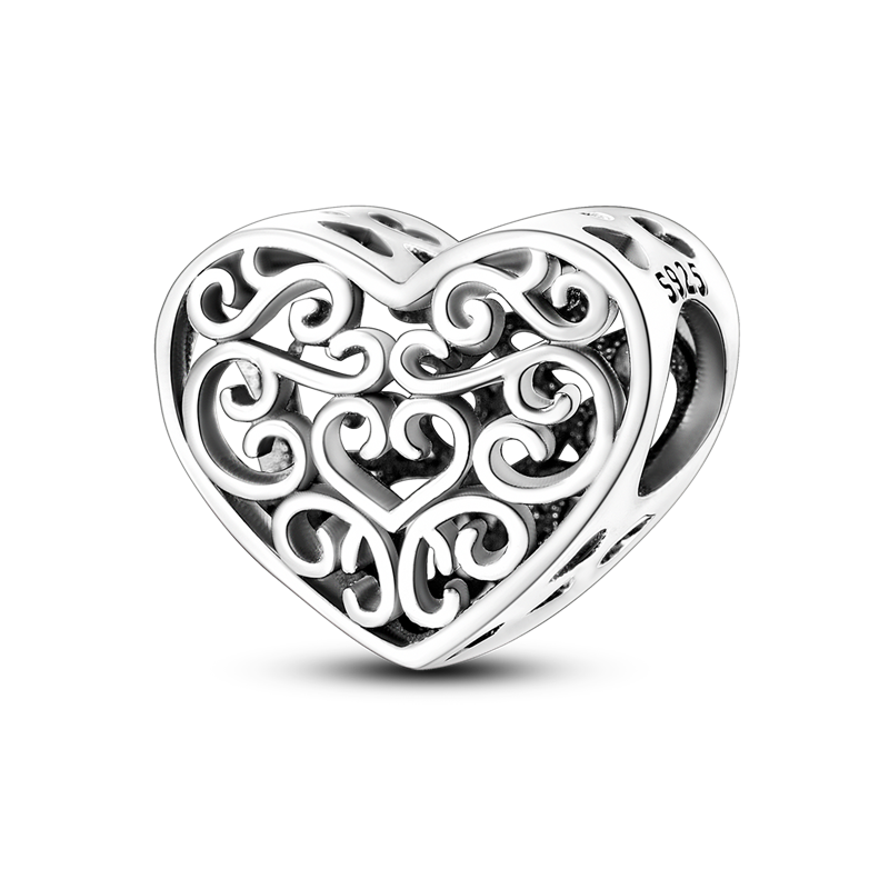 Genuine 925 Sterling Silver Twisted hollow peach heart CZ Cubic Zircon Charm fit Charm Bracelet DIY Jewelry KTC527