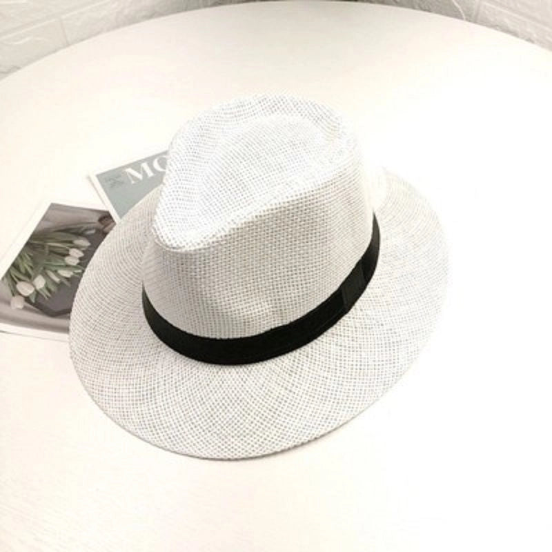 Paper Grass Large Flat Brim Top Hat Summer Sun Protection Sun Hat Panama Straw Hat Men’s Outdoor Sun Hat