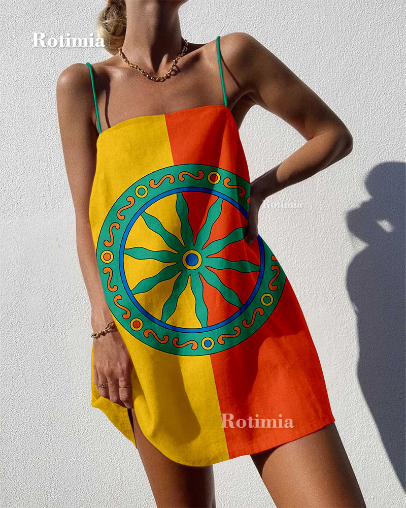 Wheel Of Fortune Print Sling Mini Dress