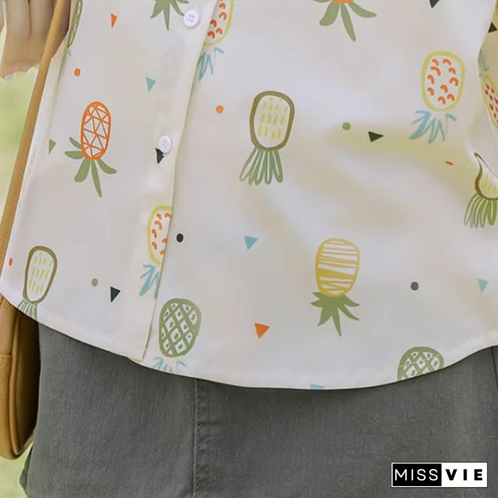 Vintage Pineapple Print Short Sleeve Casual Polo Shirt