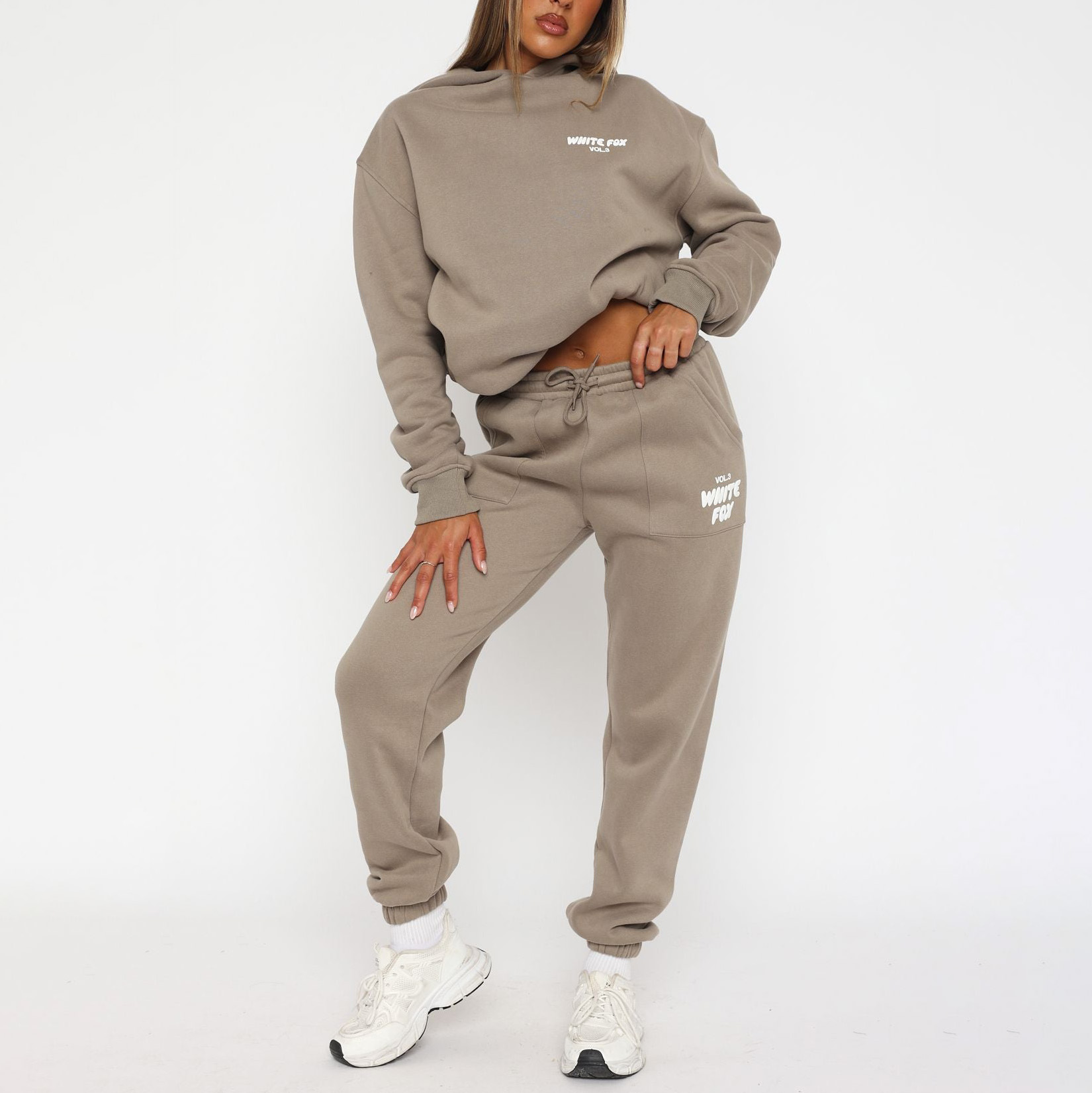 Fashion Sports LOGO Long Sleeve Pullover Hooded Sweatshirt Two Piece Set