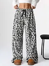 Women's Thicken Casual Leopard Elastic Waist Long Wide-Leg Pants