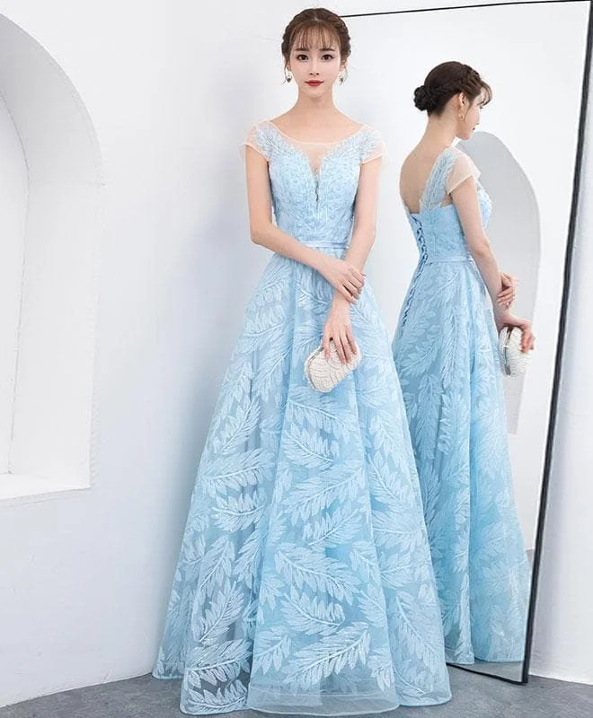 Blue  Lace Long Prom Dress, Blue Lace Evening Dress