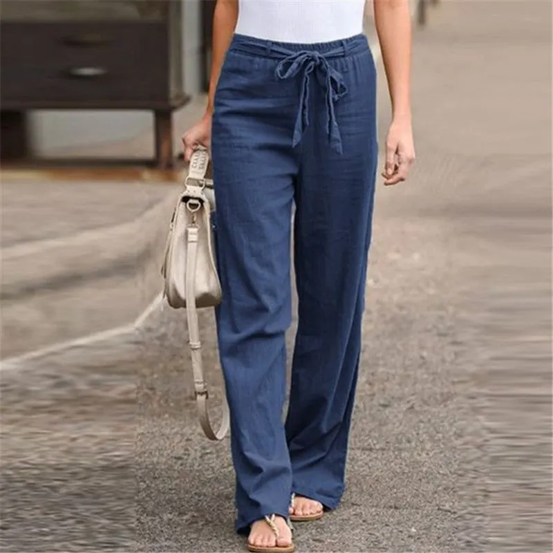 Women's High Waist Lace Up Casual Wide Leg Pants