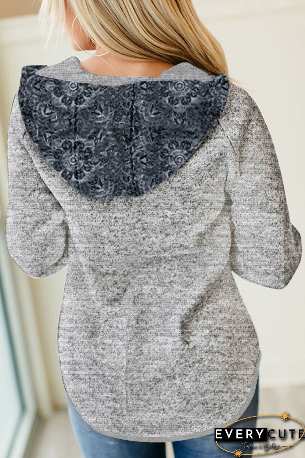 Gray Tribal Print Vintage Pocket Hoodie