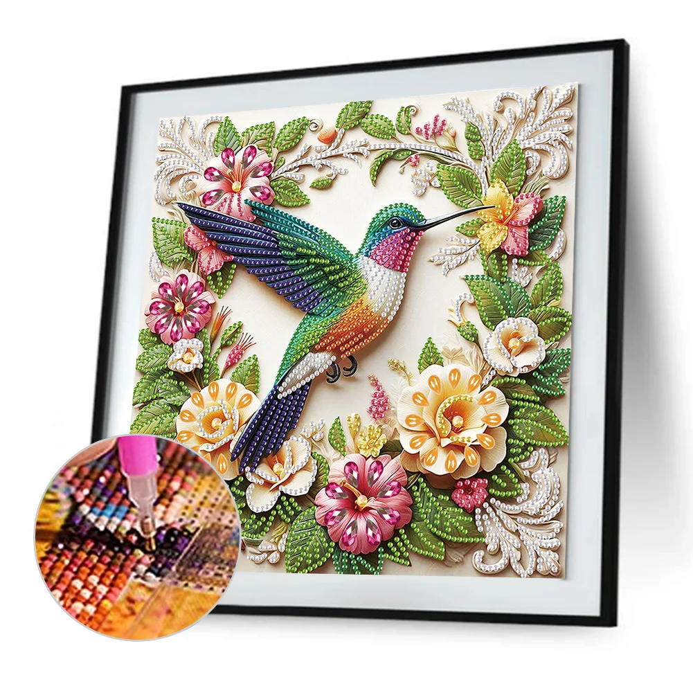 Diamond Painting - Partial Special Shaped Drill - Flower Hummingbird(Canvas|30*30cm)