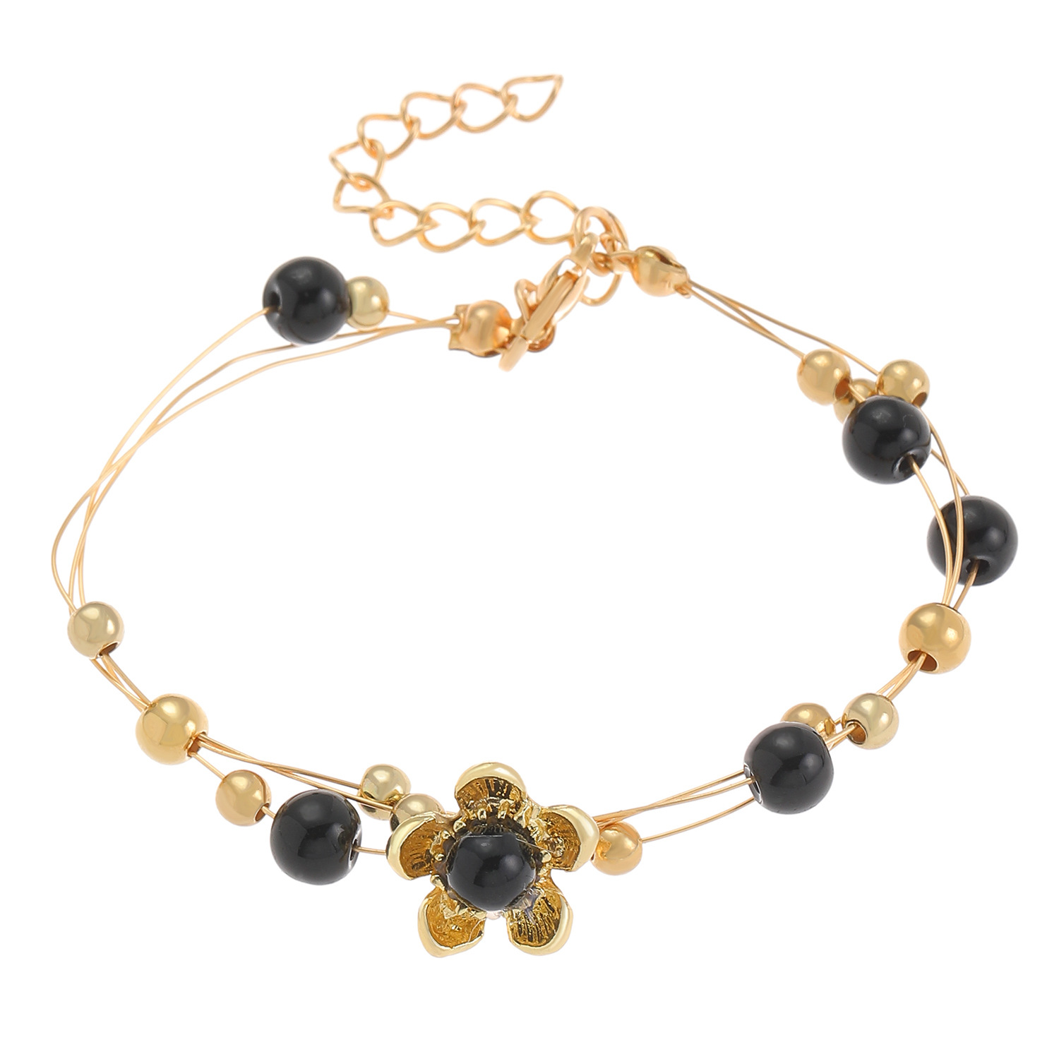 Colorful Pearls Round Beads Gold-Plated Bracelet