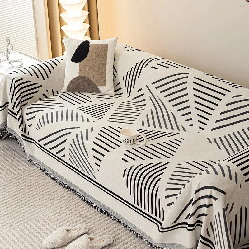 Athvotar Style Sofa Cover with Tassel, Two Sides Throw Blanket, Sofa Covers, Geometric Lines, Towel Ins, Home Decor, Tapestry