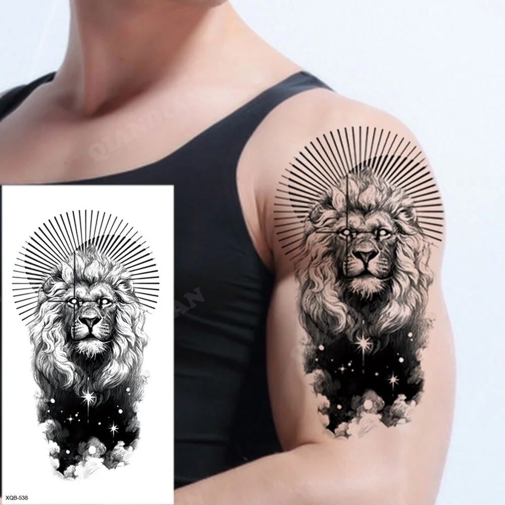 Sdrawing New Waterproof Temporary Tattoo Sticker Forest Lion King Tiger Skull Flash Man Wolf Dragon Body Art Arm Fake Tattoos Women