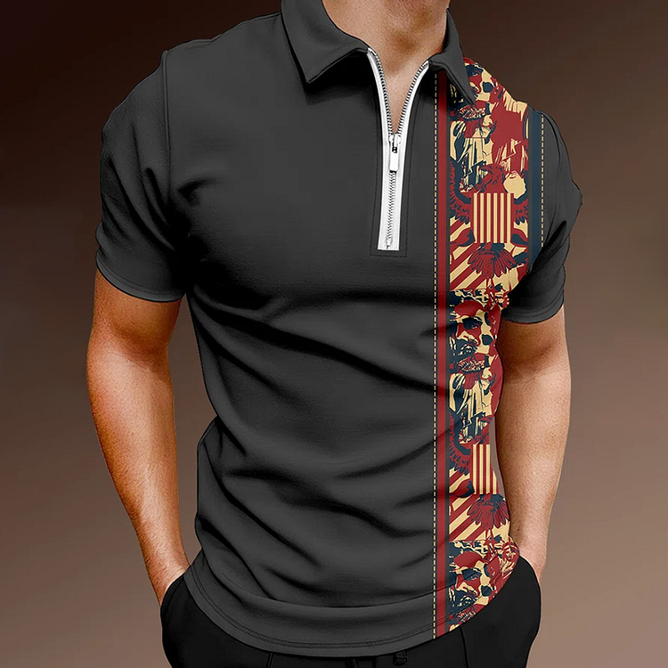 BrosWear Men's Geometric Striped Color Block Polo Shirt