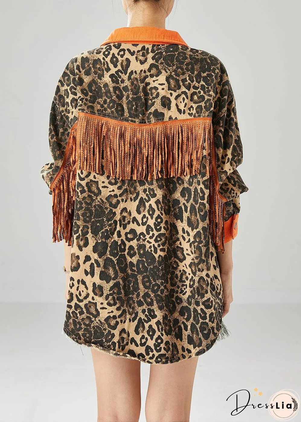 Orange Patchwork Cotton Coats Tasseled Leopard Print Fall