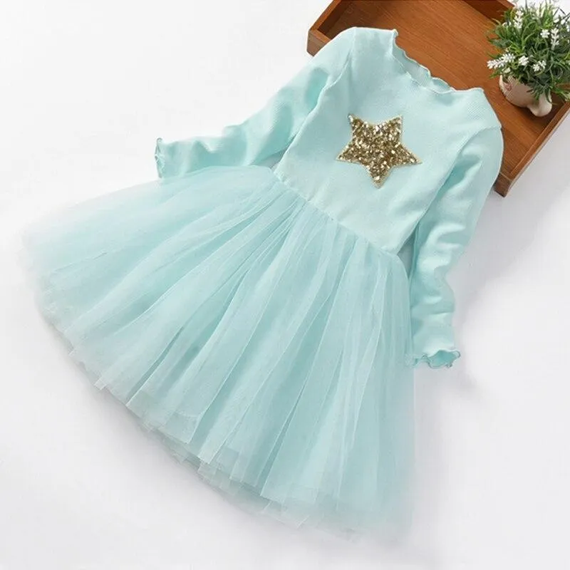 Girls Autumn Princess Dress For Kids Long Sleeve Polka Dot Bow Party Dress Birthday Wedding Vestidos Children Winter Clothing 8T