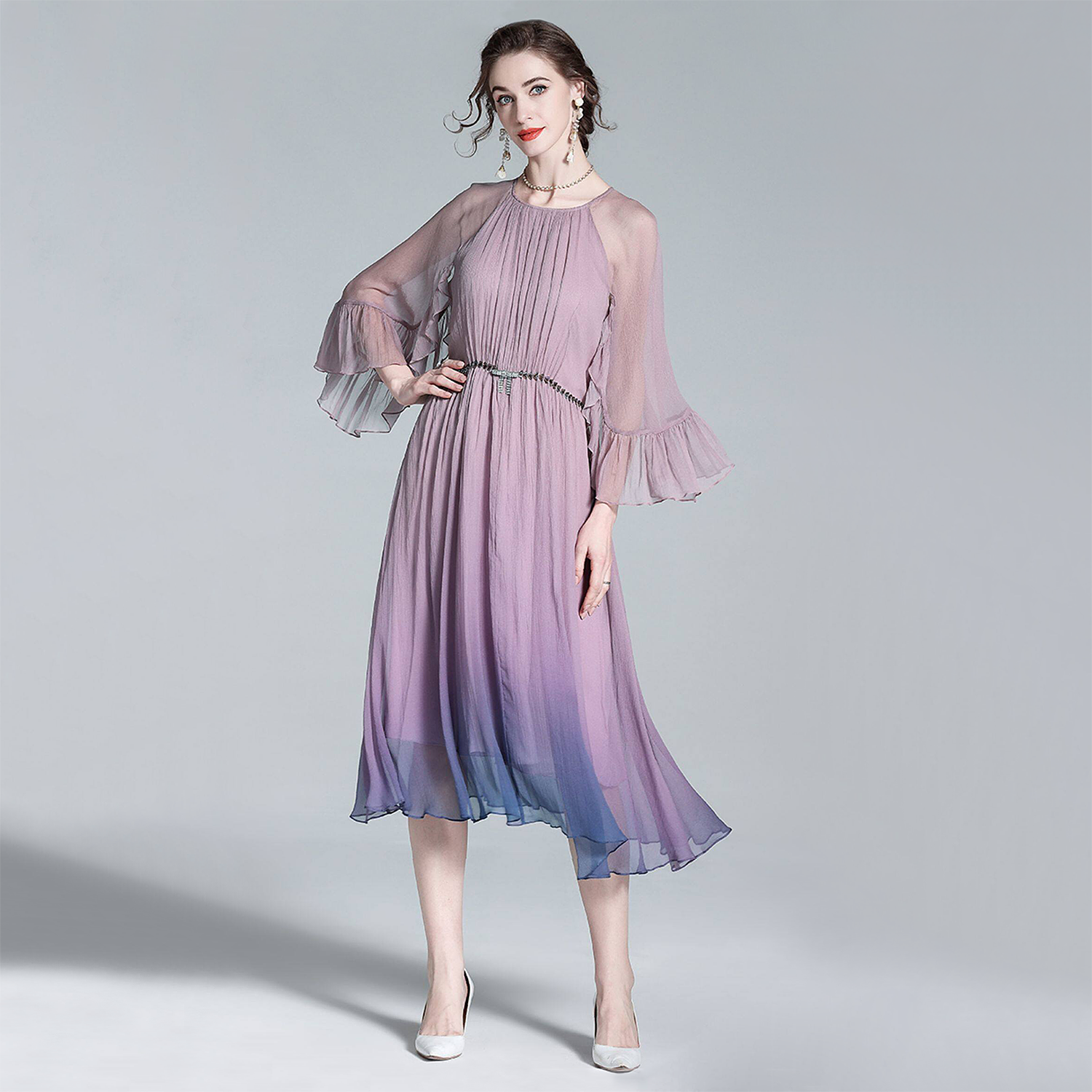 100% Silk Maxi Dress Breathable for Vacation REAL SILK LIFE