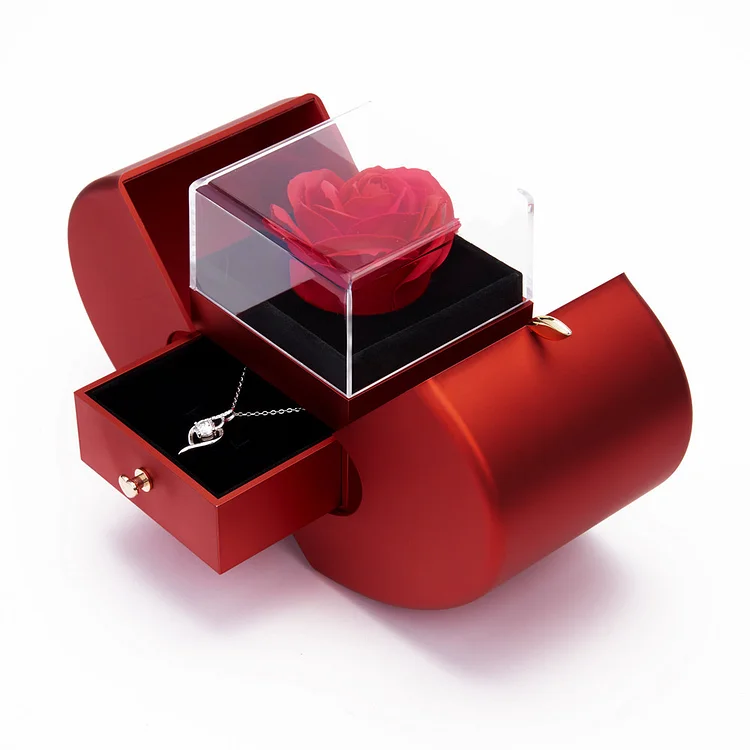 Openable Apple-Shaped Box with Enchanted Rose Jewelry Box Gift Package