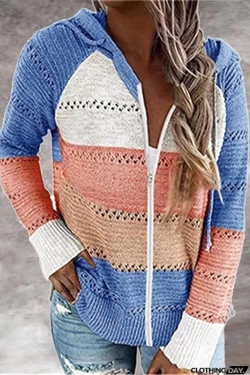 Gradient Zipper Hoodie Cardigan