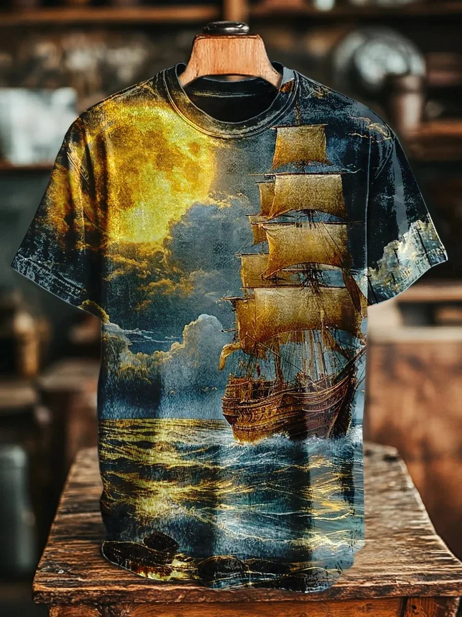 Eagerlys Retro Mysterious Sailboat-1 Art Print T-shirt Eagerlys