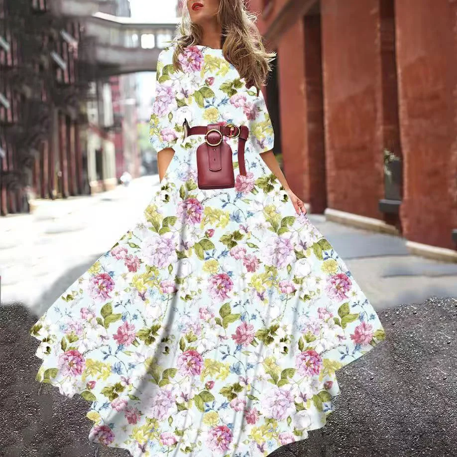 Nigikala Spring New Digital Print Dress Dress Holiday Dress Women's Summer