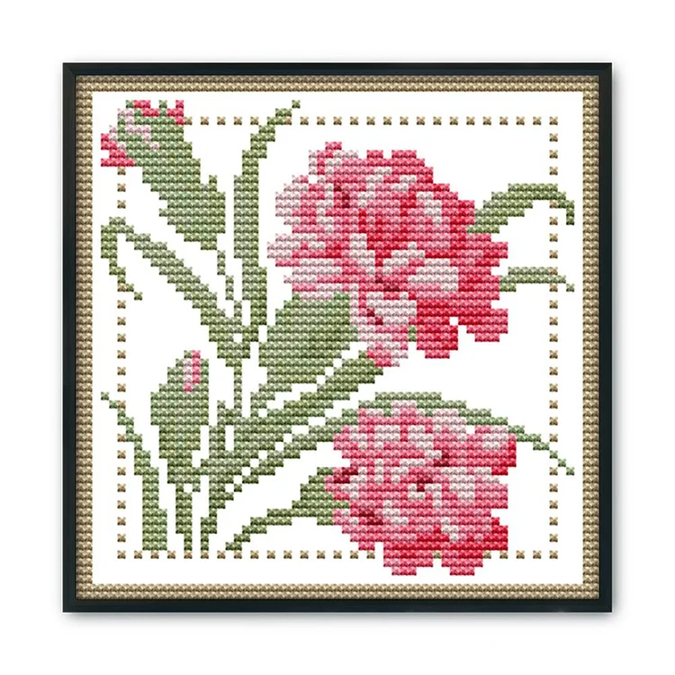 Joy Sunday- 14CT 2 Strands Threads  (Printed/ Counted) Cross Stitch Kit -Month Flower-17x17cm