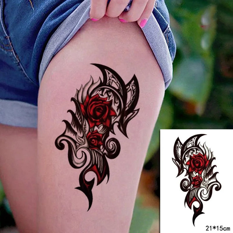Temporary Tattoo Stickers Sexy Rose Heart-shaped Wreath Fake Tatto Waterproof Tatoo Back Leg Arm Belly Big Size for Women Girl