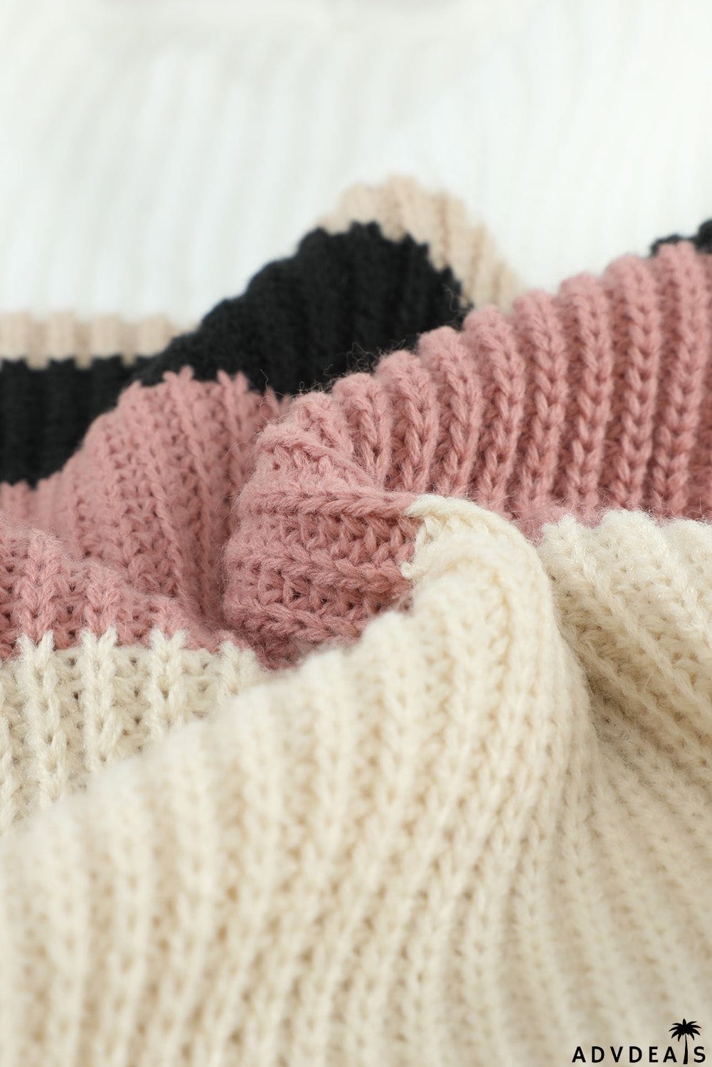 Khaki Colorblock V Neck Ribbed Knitted Sweater