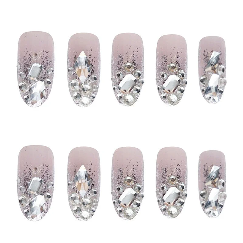 24PCS Shiny Flitter Nail Patch Glue Type Removable Long Paragraph Fashion Manicure Save Time False Nail Patch TI-Nail Inspo