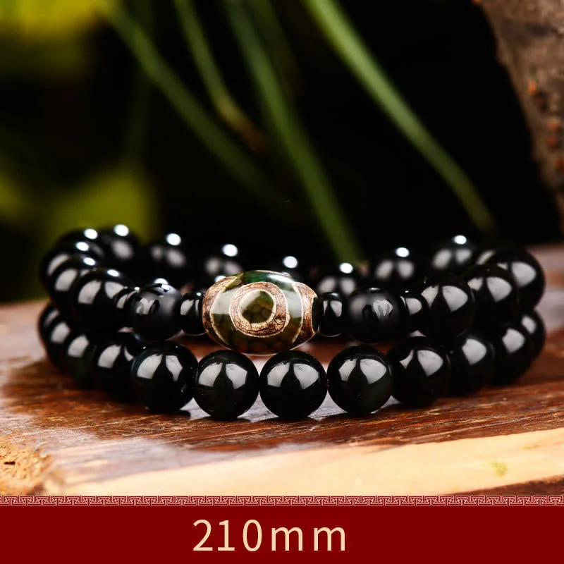 Black Obsidian Dzi Bead Tiger Eye Agate Healing 108 Beads Mala Bracelet