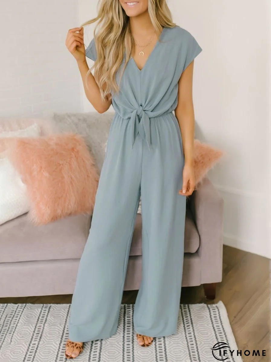 Solid V-neck High Waist Casual Jumpsuit | IFYHOME