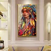 DIY Round Diamond Painting Aboriginal Women Rhinestone Home Decor Mosaic