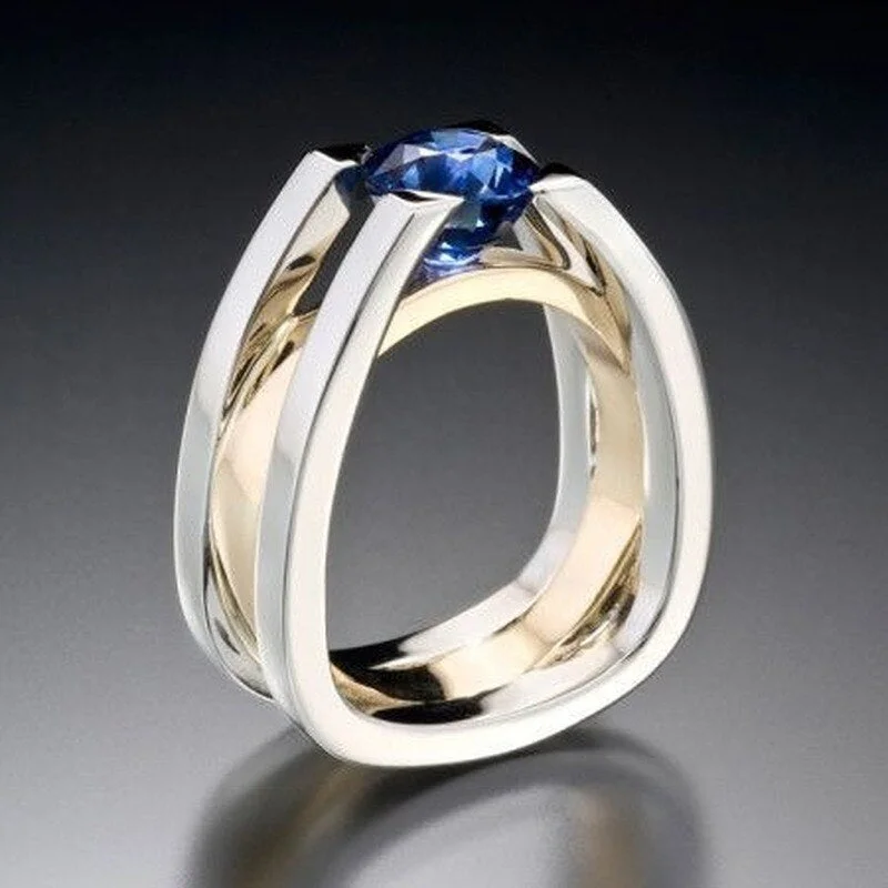 Luxury Metal Craftsman Set Blue Zircon Ring Classic Woman Travel Reception Ring